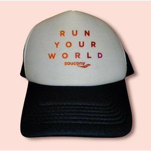 Saucony Hat Run Your World Cap Logo Snapback Mesh Running Trucker Hat Cap